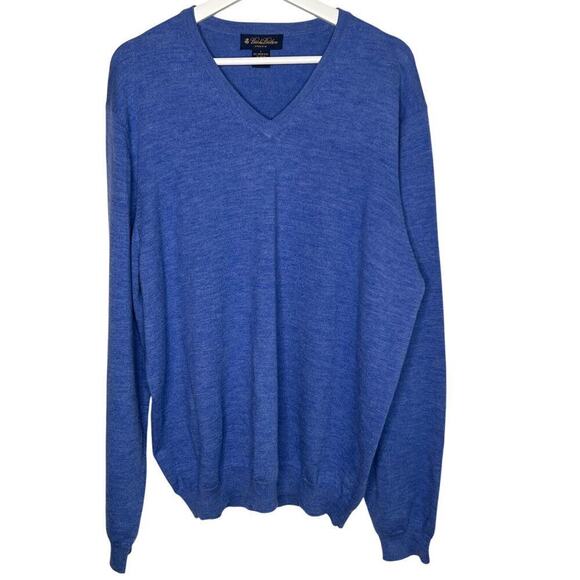 Brooks Brothers Men's Merino Wool Blue V Neck Sweater Size L - Picture 1 of 7